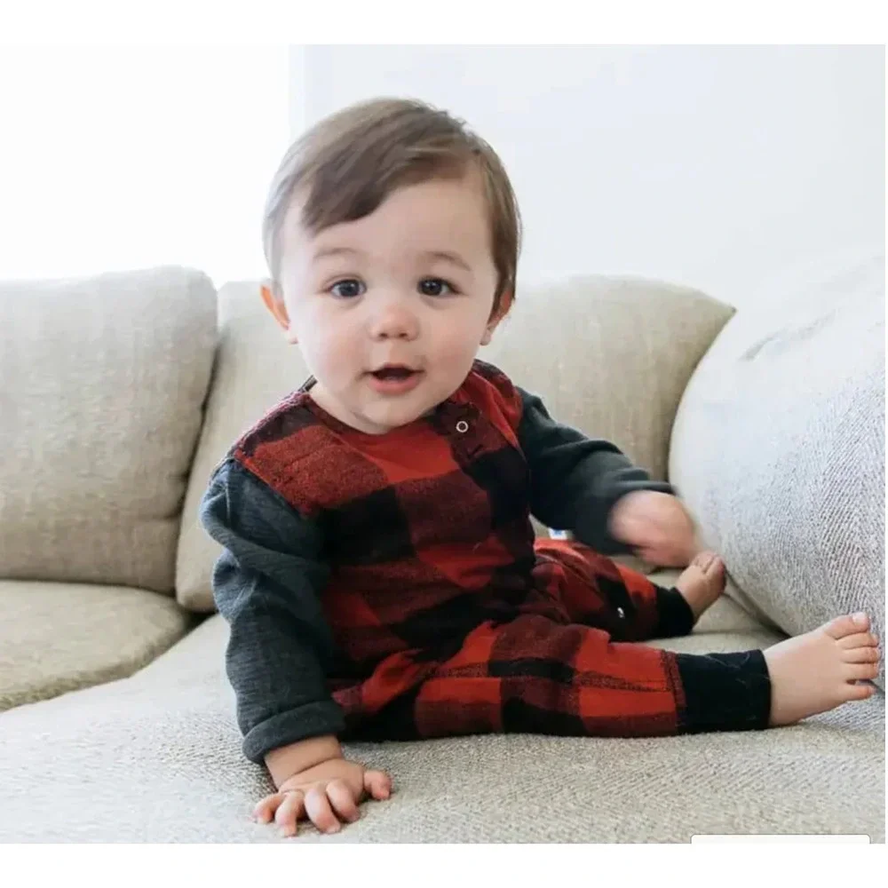 Little Unicorn Cotton Muslin Romper‎ Red Plaid Medium NWT